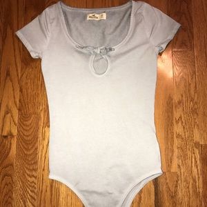 Gray bodysuit with keyhole and bow detail